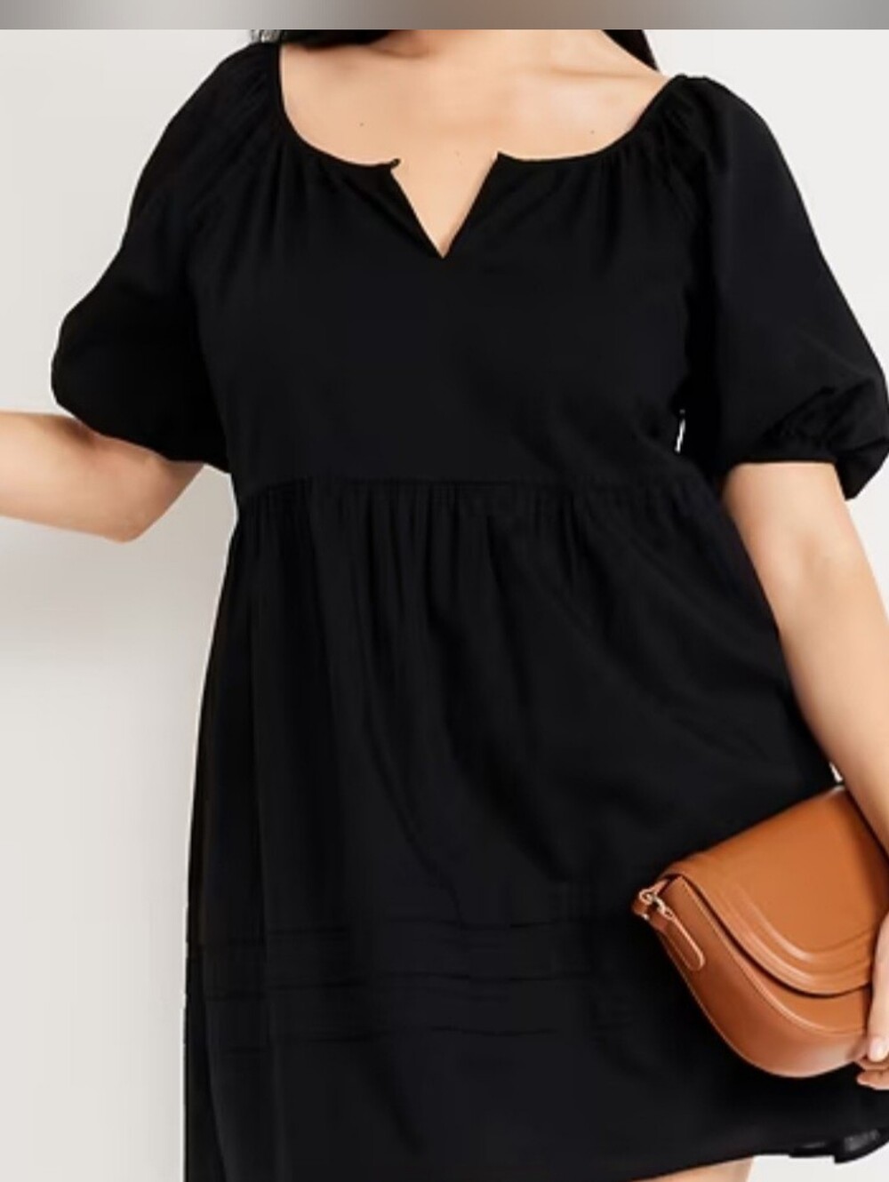 NWT Old Navy Pleated Mini Swing Black Short Puff Sleeve Babydoll Tiered Dress L